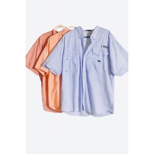 Columbia Super Bahama Vented Fishing Shirt Lot 3 Plaid Blue Orange Red Men’s L